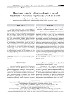 Phenotypic Variability of Fruits and Seeds in Natural Populations of Hymenaea Stigonocarpa (Mart