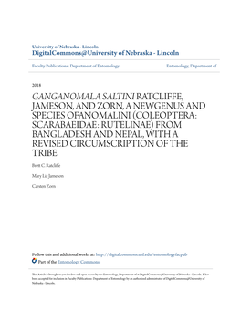 COLEOPTERA: SCARABAEIDAE: RUTELINAE) from BANGLADESH and NEPAL, with a REVISED CIRCUMSCRIPTION of the TRIBE Brett .C Ratcliffe