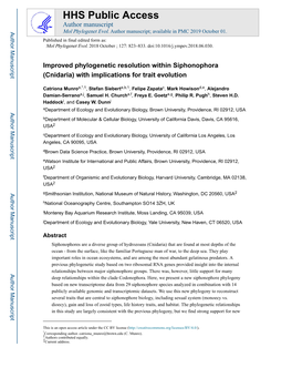 Improved Phylogenetic Resolution Within Siphonophora (Cnidaria) with Implications for Trait Evolution