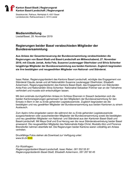 Medienmitteilung Regierungen Beider Basel Verabschieden