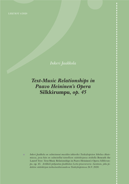 Text-Music Relationships in Paavo Heininen's Opera Silkkirumpu, Op. 45