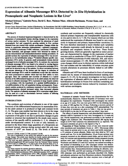 Expression of Albumin Messenger RNA Detected by in Situ Hybridization in Preneoplastic and Neoplastic Lesions in Rat Liver1