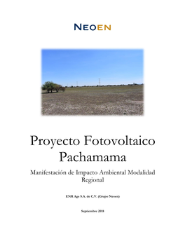 Proyecto Fotovoltaico Pachamama Manifestación De Impacto Ambiental Modalidad Regional