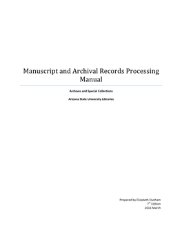 Manuscript and Archival Records Processing Manual