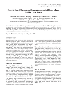 Desmid Algae (Charophyta: Conjugatophyceae) of Ekaterinburg, Middle Urals, Russia