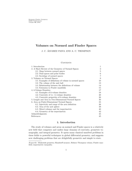 Volumes on Normed and Finsler Spaces