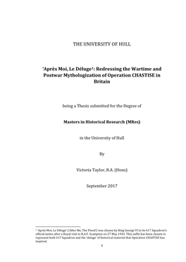 THE UNIVERSITY of HULL 'Après Moi, Le Déluge1: Redressing The