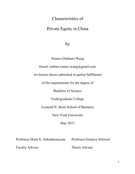 Characteristics of Private Equity in China By