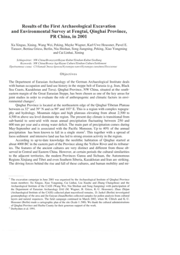 Results of the First Archaeological Excavation and Environmental Survey at Fengtai, Qinghai Province, PR China, in 2001