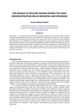 The Residue of Military Regime During the Early Democratization Era in Indonesia and Myanmar