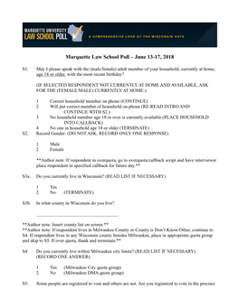 Marquette Law School Poll – June 13-17, 2018