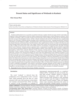 Present Status and Significance of Wetlands in Kashmir