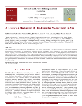 A Review on Mechanism of Flood Disaster Management in Asia