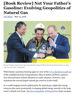 Evolving Geopolitics of Natural Gas Joel Hicks May 14, 2018