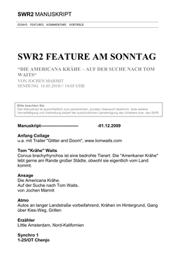 Swr2 Feature Am Sonntag “Die Americana Krähe – Auf Der Suche