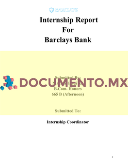 Internship Report for Barclays Bank