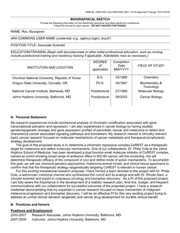 OMB No. 0925-0046, Biographical Sketch Format Page