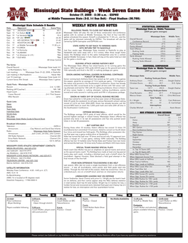 Mississippi State Bulldogs • Week Seven Game Notes October 17, 2009 • 11:30 A.M