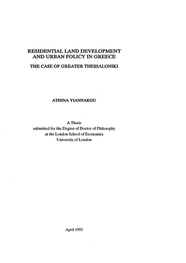 Residential Land Development and Urban Policy in Greece