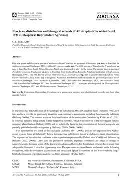 Zootaxa, New Taxa, Distribution and Biological Records of Afrotropical