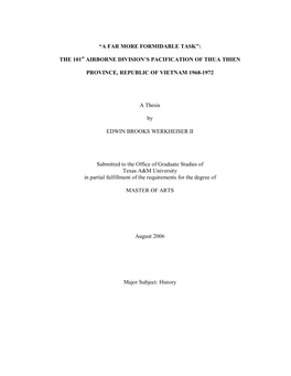 THE 101St AIRBORNE DIVISION's PACIFICATION of THUA THIEN PROVINCE, REPUBLIC of VIETNAM 1968