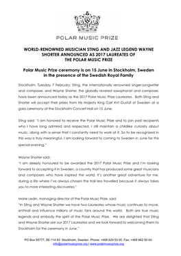 Sting and Wayne Shorter Honoured