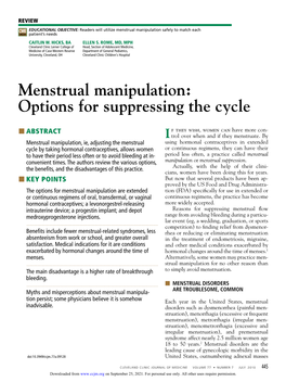 Menstrual Manipulation: Options for Suppressing the Cycle