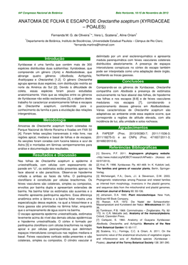 ANATOMIA DE FOLHA E ESCAPO DE Orectanthe Sceptrum (XYRIDACEAE – POALES)