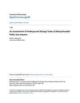 An Assessment of Underground Storage Tanks at Massachusetts' Public Use Airports