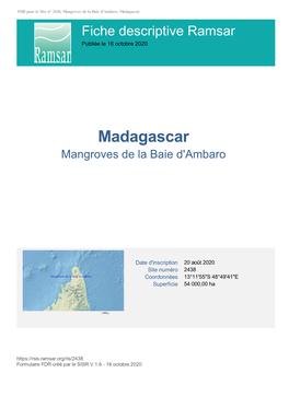 Madagascar Fiche Descriptive Ramsar Publiée Le 16 Octobre 2020