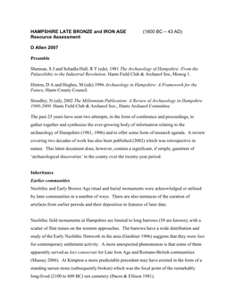 Late Bronze Age & Iron Age Hampshire