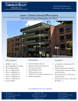 Lease – Charter School/Office Space 5201 Old York Road, Philadelphia, PA 19141