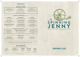 DRINKS LIST Cranberry, Tonic Water & Low-Calorie Still Or Orange, Ginger & 330ML Pineapple, Tomato Tonic Water Sparkling Water Lemongrass RED BULL