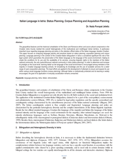 Italian Language in Istria: Status Planning, Corpus Planning and Acquisition Planning