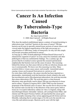 Cancer Is an Infection Caused by Tuberculosis-Type Bacteria