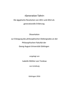 Generation Tahrir‹ Die Ägyptische Revolution Von 2011 Und 2012 Als Generationelle Erfahrung