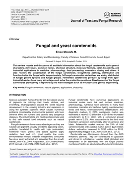 Fungal and Yeast Carotenoids