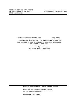 Zooplankton Ecology of Lake Tanganyika Report on the Results of Ltr's Scientific Sampling Programme July 1993 - July 1994