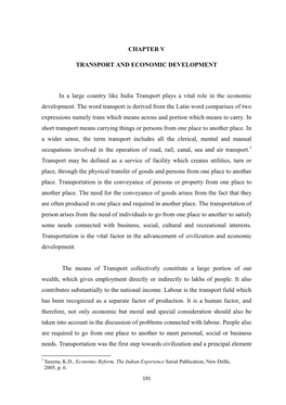 CHAPTER V TRANSPORT and ECONOMIC DEVELOPMENT in A
