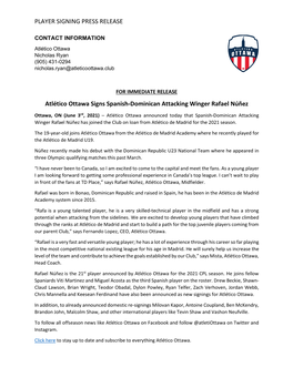 PLAYER SIGNING PRESS RELEASE Atlético Ottawa Signs Spanish