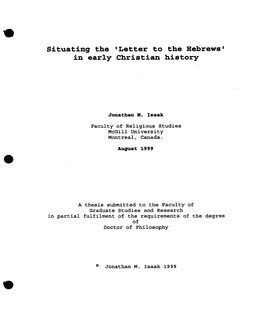 Situating the 'Letter to the Hebrewsm in Early Christian History