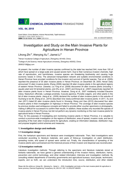 Investigation and Study on the Main Invasive Plants for Agriculture In