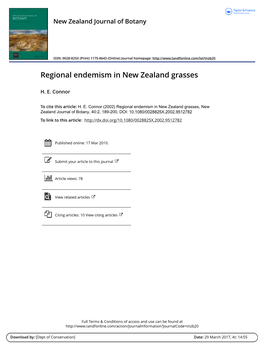 Regional Endemism in New Zealand Grasses