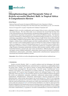 Ethnopharmacology and Therapeutic Value of Bridelia Micrantha (Hochst.) Baill