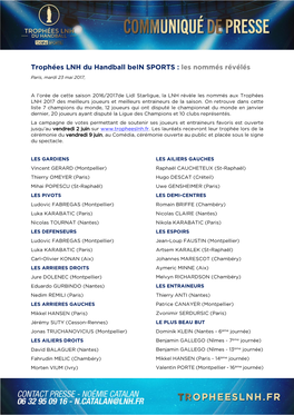 Trophées LNH Du Handball Bein SPORTS : Les Nommés Révélés