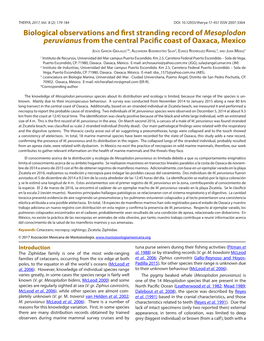 Biological Observations and First Stranding Record of Mesoplodon