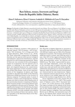 Rare Lichens, Mosses, Liverworts and Fungi from the Republic Sakha (Yakutia), Russia