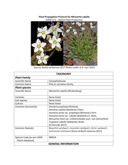 TAXONOMY Plant Family Plant Species GENERAL INFORMATION