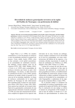 Diversidad De Moluscos Gasterópodos Terrestres En La Región Del Pacífico De Nicaragua Y Sus Preferencias De Hábitat