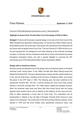 Press Release September 17, 2019